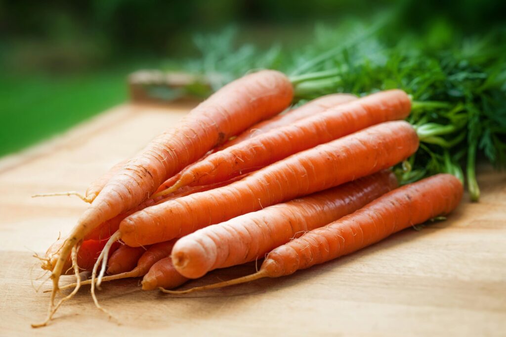 A bunch of Carrots on Table