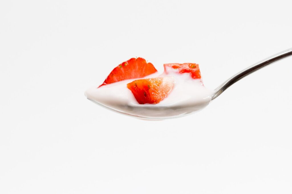 tablespoon of yogurt and strawberry